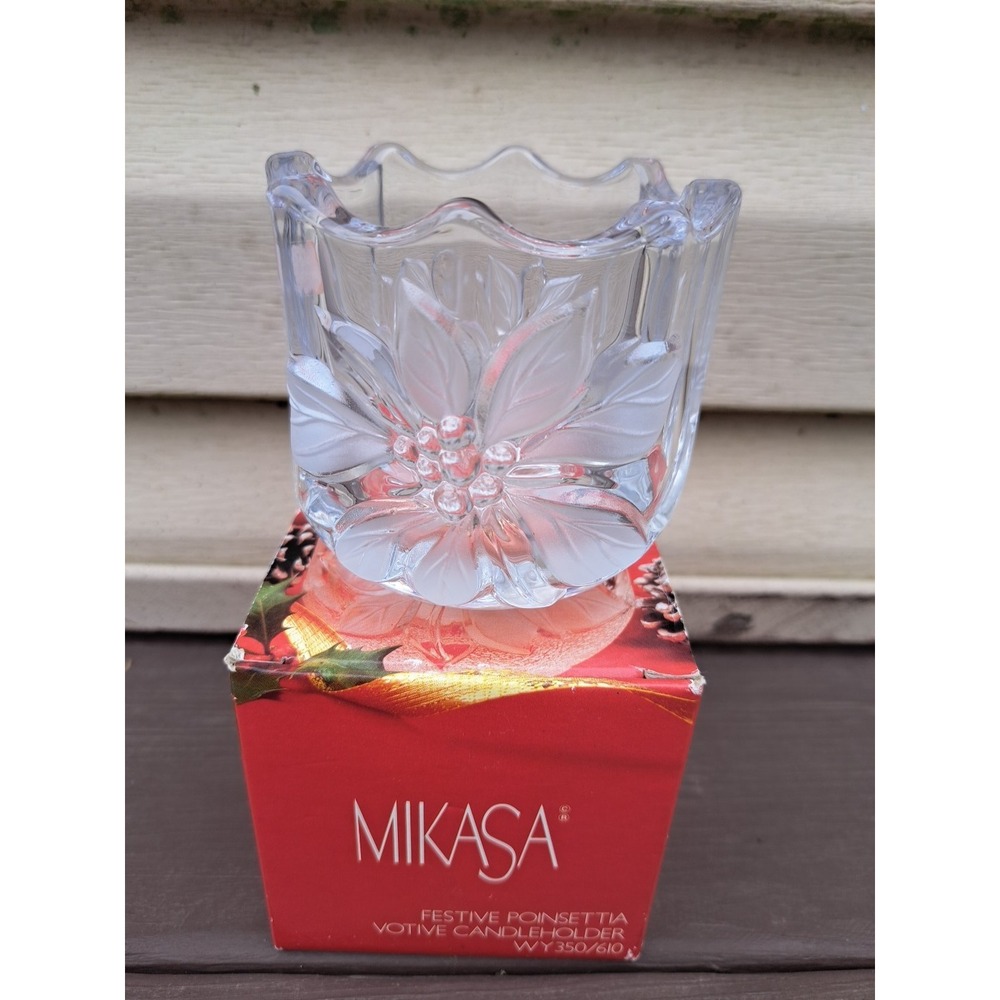 Mikasa Festive Poinsettia Crystal Votive Candle Holder Made Japan 3.25-3.5" New
